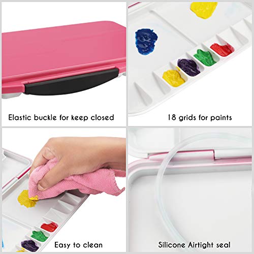Belle Vous Caja Acuarela Vacía Rosado Paleta 18 Compartimentos (27 x 24 cm) Paleta Acuarela se Mantiene Húmeda Pintura Acrílica, Acuarela y Oleo- Paleta Color con (1+2) Áreas de Mezcla Adultos y Niños