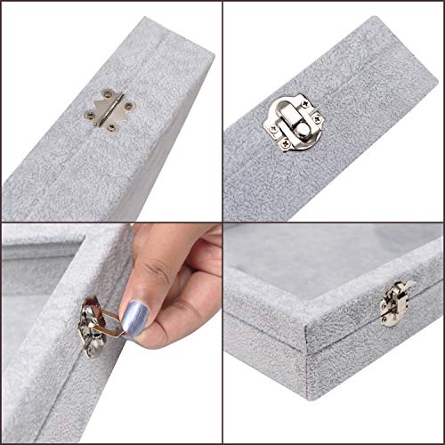 BELLE VOUS Caja para Collares - (35,4X24,4cm) Cajas de Joyas Terciopelo Gris con 20 Ganchos y Tapa Transparente - Organizador de Joyas para Collares, Brazaletes y Tobilleras