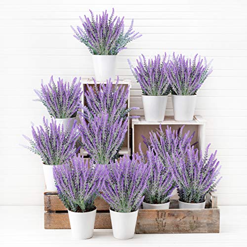 Belle Vous Flor Artificial Lavanda (Pack de 12) Plantas Decorativas Artificiales 37 cm con Ramas Desmontables para el Hogar, Oficina, Jardín, Ramillete de Bodas - flor lavanda Decor Interior, Exterior