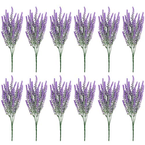 Belle Vous Flor Artificial Lavanda (Pack de 12) Plantas Decorativas Artificiales 37 cm con Ramas Desmontables para el Hogar, Oficina, Jardín, Ramillete de Bodas - flor lavanda Decor Interior, Exterior