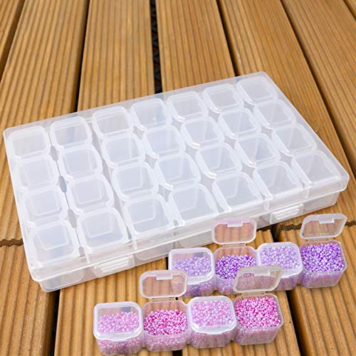 Belle Vous Organizadores para Abalorios (3 Paquete) - 28 Compartimentos (11x17,5cm) Plástico 5d Diamond Pintura de Diamantes Caja con Blanco Etiqueta Adhesivo - Para Rocailles Abalorios e Manualidades