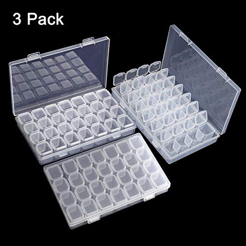 Belle Vous Organizadores para Abalorios (3 Paquete) - 28 Compartimentos (11x17,5cm) Plástico 5d Diamond Pintura de Diamantes Caja con Blanco Etiqueta Adhesivo - Para Rocailles Abalorios e Manualidades