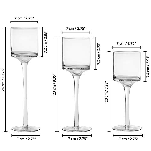 BELLE VOUS Portavelas de Vidrio (3 Piezas) - 3 Tamaños G-26cm, M-23cm, P-20cm - Candelabros para Velas de Te - Luces de té Portavelas Perfecto para Regalos, Mesas de Boda, Fiesta Decoración