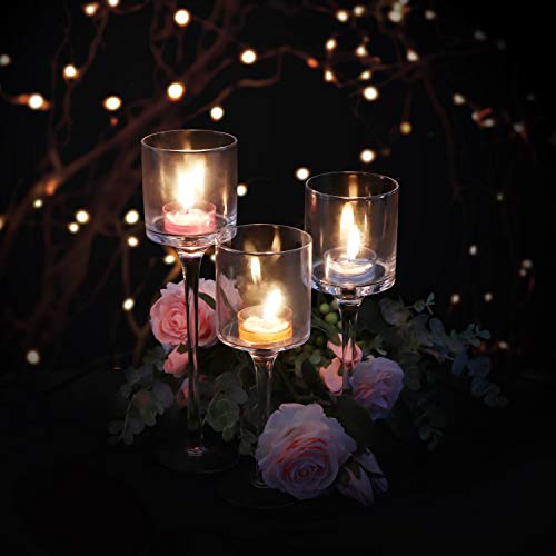 BELLE VOUS Portavelas de Vidrio (3 Piezas) - 3 Tamaños G-26cm, M-23cm, P-20cm - Candelabros para Velas de Te - Luces de té Portavelas Perfecto para Regalos, Mesas de Boda, Fiesta Decoración