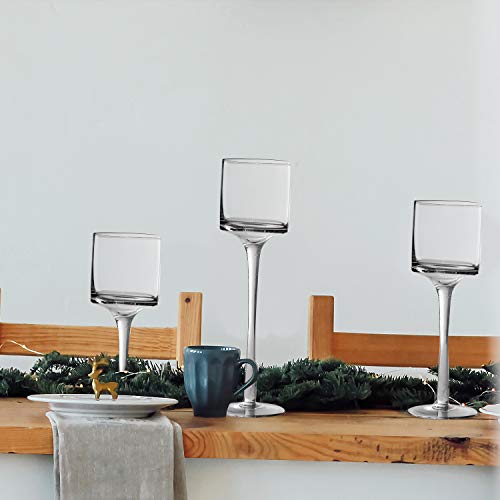 BELLE VOUS Portavelas de Vidrio (3 Piezas) - 3 Tamaños G-26cm, M-23cm, P-20cm - Candelabros para Velas de Te - Luces de té Portavelas Perfecto para Regalos, Mesas de Boda, Fiesta Decoración