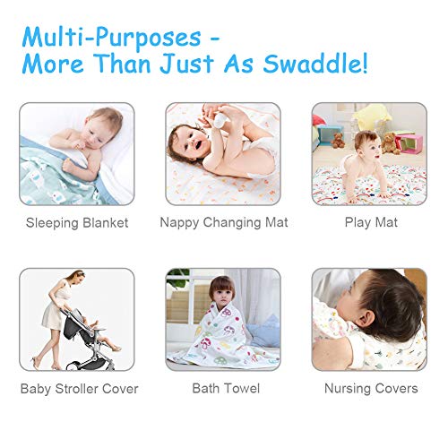 BelleStyle Mantas Swaddle Bebé, 120x120 cm Grande Mantas de Muselina de Bambú Algodón para Bebes Recién Nacidos, Envoltura de Muselina Mantas - Paquete de 3