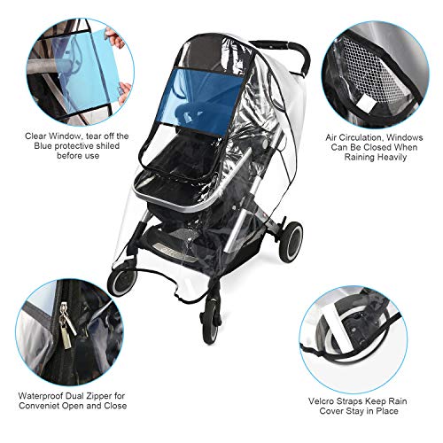 BelleStyle Protector de lluvia universal para cochecitos capazos de bebé Protector de Lluvia con ventana Se adapta a cualquier carrito con una Mosquitera para Cochecito y bolsa de almacenamiento