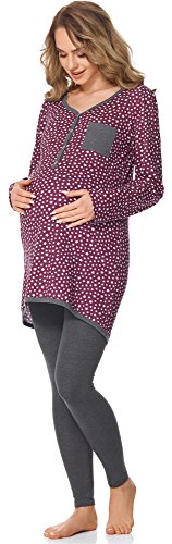 Bellivalini Premamá Pijama Conjunto Camiseta y Leggins Lactancia Maternidad Mujer BLV50-125 (Burdeos Estrellas/Grafito, XL)