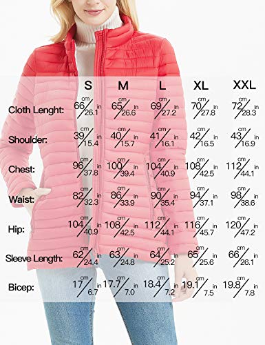 Bellivera Chaqueta con Capucha Acolchada para Mujer. Tiene 2 Bolsillos con Cremallera Ocultas, Chaqueta Inflada con Relleno de Algodón, es Resistente al Agua, Apropiado para Otoño e Invierno, Rojo, L