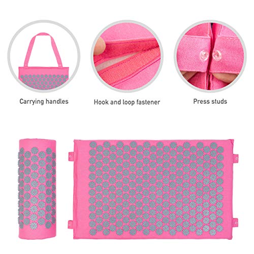 Belmalia Esterilla Acupresión Kit | Esterilla de Masaje | Alfombra Acupresion con Almohada | Rosa Negro