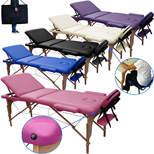 Beltom Camilla de Masaje 3 Zonas portatil 180 x 56 cm. - Pesa Solo 13.3 kg. y con Accesorios 14,5 kg. - Mesa Cama Banco Plegable Reiki Fsioterapeuta - Rosa