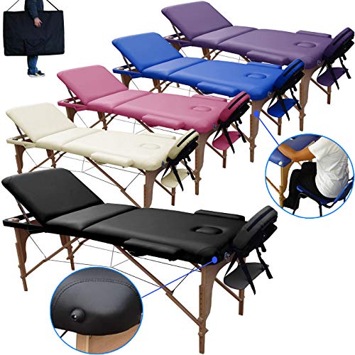 Beltom Camilla de Masaje 3 Zonas portatil 180 x 56 cm. - Pesa Solo 13.3 kg. y con Accesorios 14,5 kg. - Mesa Cama Banco Plegable Reiki Fsioterapeuta - Negro