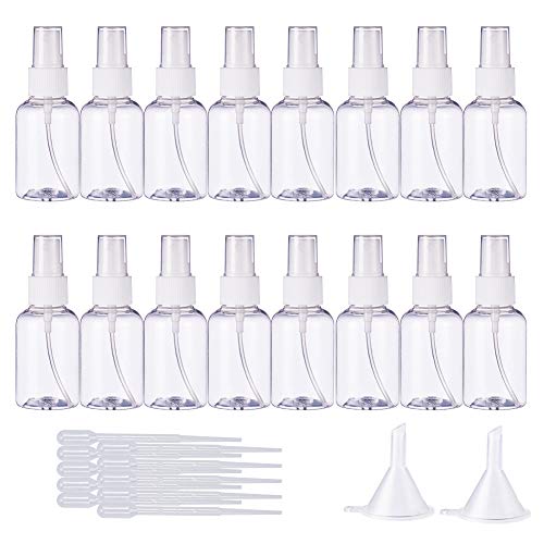 BENECREAT 20 Pack 50ml Botella Plástica Transparente Vacía de Aerosol de Niebla de Gota con Gotero de Transferencia Líquida y Embudo Envase Rellenable para Productos de Belleza