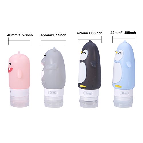 BENECREAT 4PCS Juego de Botellas de Viaje Botella Silicona para Gel, Shampoo, Crema, Loción Rellenables Libres de BPA