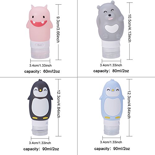 BENECREAT 4PCS Juego de Botellas de Viaje Botella Silicona para Gel, Shampoo, Crema, Loción Rellenables Libres de BPA