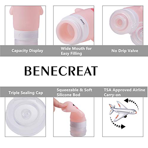 BENECREAT 4PCS Juego de Botellas de Viaje Botella Silicona para Gel, Shampoo, Crema, Loción Rellenables Libres de BPA