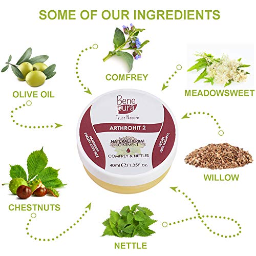 BenePura ArthroHit 2 - Ungüento de hierbas naturales - Consuelda y Ortiga - Alivia el Dolor en las Articulaciones, Tendones y Músculos - Actúa Favorablemente sobre el Movimiento del Cuerpo - 40 ml