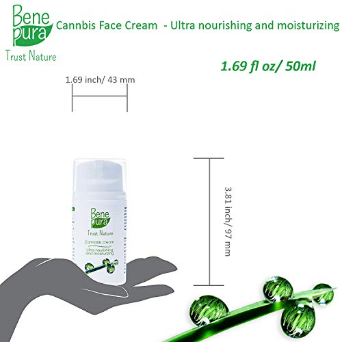 BenePura Crema Facial De Cannabis 50 ml-Ultra Hidratante y Nutritivo-Contra las Arrugas, Adecuado para Pieles Grasas-Sin Pruebas en Animales,Libre de Parabeno,Sin Gluten, Vegano, Hecho a mano en la UE
