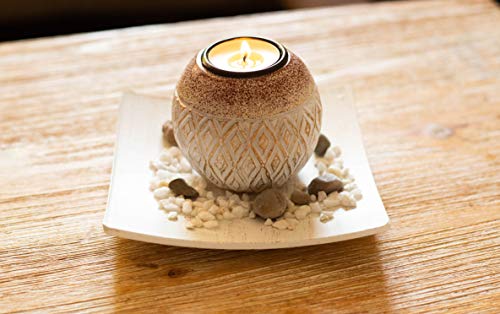 Benera - Portavelas de madera con cuenco y piedras decorativas en diseño de rombos