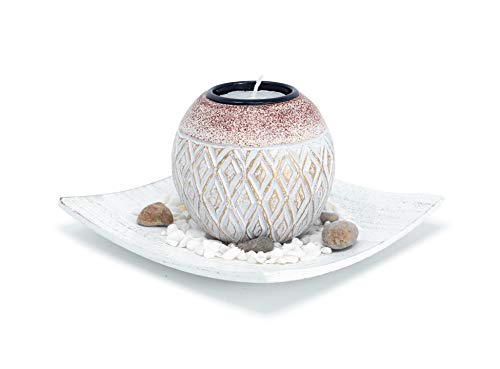 Benera - Portavelas de madera con cuenco y piedras decorativas en diseño de rombos