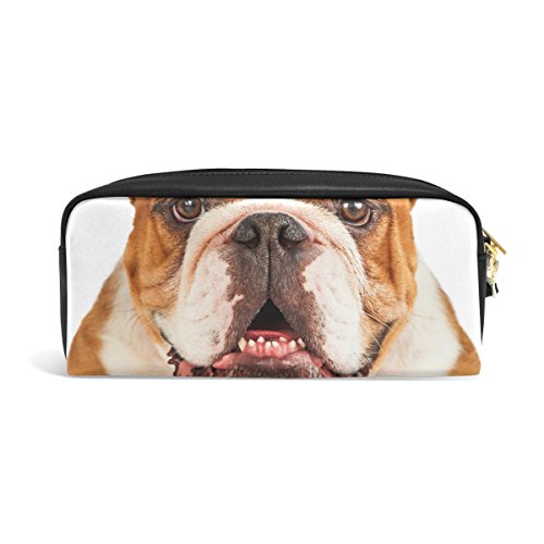 Bennigiry Bulldog - Estuche de piel sintética para lápices, bolígrafos escolares, bolsa de maquillaje de gran capacidad