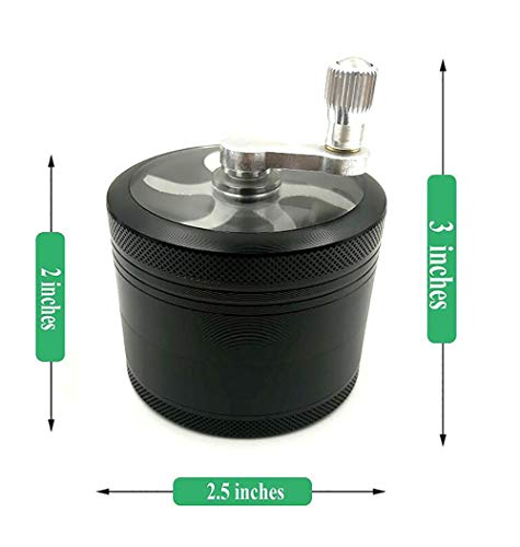 Benrise Metal aleación de zinc 55 mm de cuatro capas de manivela para fumar con mango de vainilla y especias trituradora de aluminio para tabaco y la mayoría de hierbas (negro)