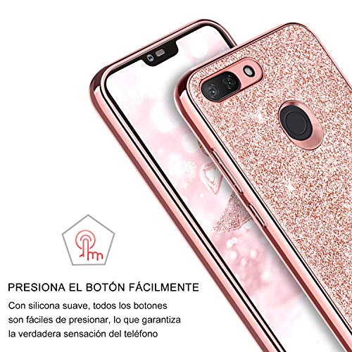 BENTOBEN Funda Xiaomi Mi 8 Lite, Carcasa Xiaomi 8 Lite Purpurina Cover Case Ultra Delgada Ligera Brillante Resistente Silicona PC Protectora Antigolpes Fundas para Xiaomi Mi 8 Lite 2018-Bling Oro Rosa
