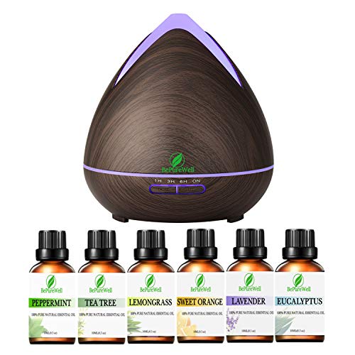 BePureWell - Difusor de aceites esenciales y 6 aceites esenciales (400 ml)
