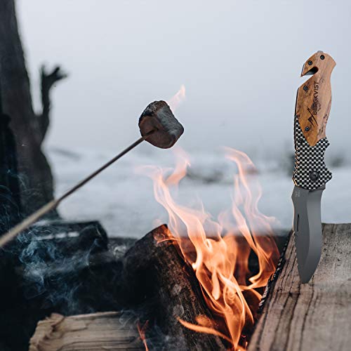 BERGKVIST® Navaja de Bolsillo K20 Navaja Plegable Afilada I Cuchillo Supervivencia con Mango de Madera I Navajas de albacete con Hoja de Titanio de Acero Inoxidable Incl. Piedra de afilar