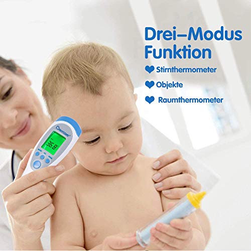 Berrcom Termómetro de frente para niños y adultos digital médico sin contacto termómetro infrarrojo para bebés adultos objetos y espacio 1 segundo medición de tiempo función de memoria