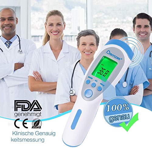 Berrcom Termómetro de frente para niños y adultos digital médico sin contacto termómetro infrarrojo para bebés adultos objetos y espacio 1 segundo medición de tiempo función de memoria