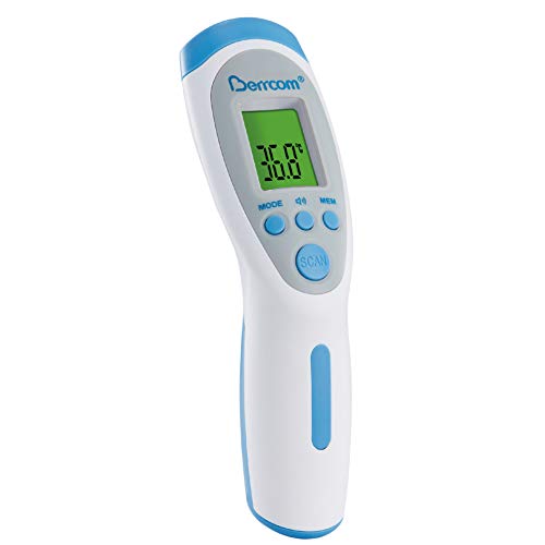 Berrcom Termómetro de frente para niños y adultos digital médico sin contacto termómetro infrarrojo para bebés adultos objetos y espacio 1 segundo medición de tiempo función de memoria