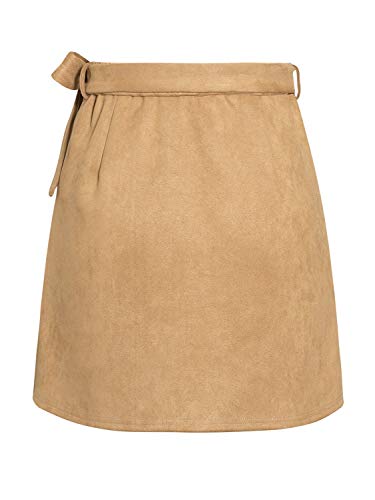 BerryGo Falda de ante sintético con cintura alta para mujer - Marrón - 42