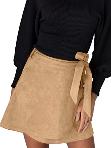BerryGo Falda de ante sintético con cintura alta para mujer - Marrón - 42