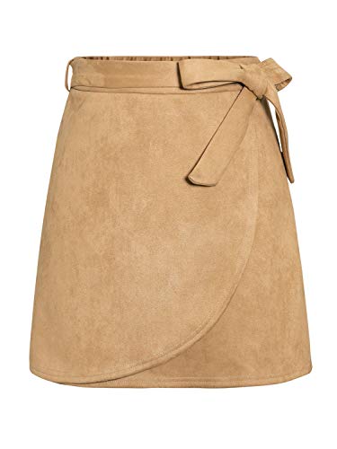 BerryGo Falda de ante sintético con cintura alta para mujer - Marrón - 42