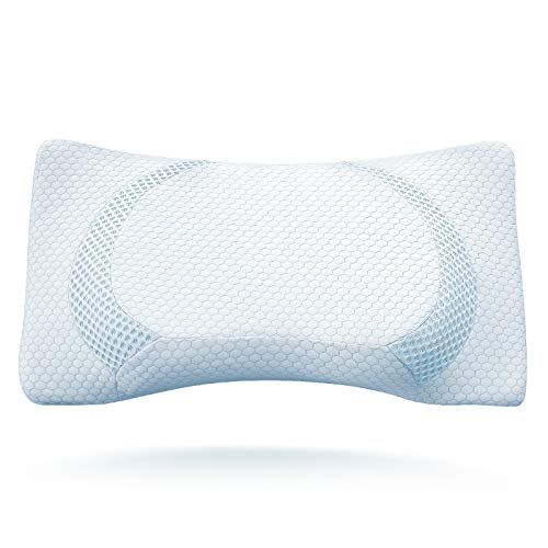 BESFAN Almohada Cervical viscoelastica 2 Alturas, Almohada Viscoelastica Espuma Ortopedica, Almohada de Diseño Ergonómico Especialmente para Acostarse sobre la Espalda y de Lado 2pcs Funda Almohada