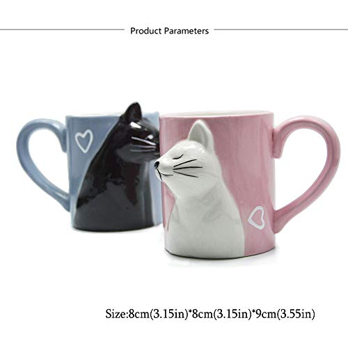 Beso gato Sistema de la taza de los pares del café,Conjunto de taza de cerámica de té divertido único para la novia y el novio, regalo a juego Para Cumpleaños,Aniversario,Boda,Día de San Valentín