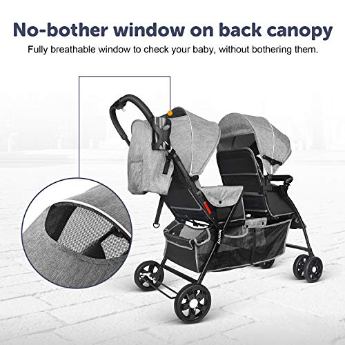 Besrey Silla de paseo gemelar plegable, carrito gemelos doble, silla Carrito gemelar, ligera y compacta con Barrera