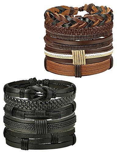 Besteel 10 Piezas Pulseras Cuero Trenzado para Hombres Mujeres Pulsera de Cuerda Nudo Brazalete Vintage Pulseras Set, Ajustable b