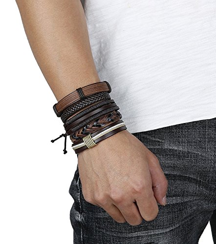 Besteel 10 Piezas Pulseras Cuero Trenzado para Hombres Mujeres Pulsera de Cuerda Nudo Brazalete Vintage Pulseras Set, Ajustable b