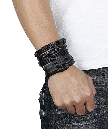 Besteel 10 Piezas Pulseras Cuero Trenzado para Hombres Mujeres Pulsera de Cuerda Nudo Brazalete Vintage Pulseras Set, Ajustable b