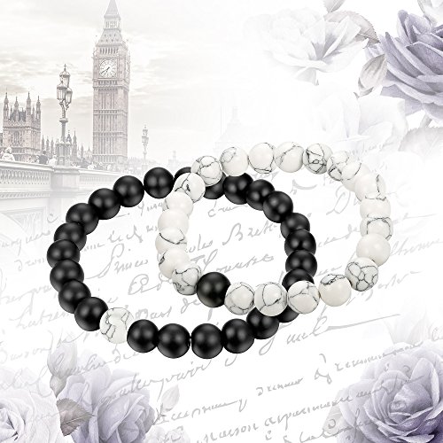 Besteel "Distancia Pulsera Piedra Pulseras Hombre Mujer Pareja Brazalete Blanca Turquesa Relación Pulsera Amor con Tarjeta de Palabras del Amor, Ajustable