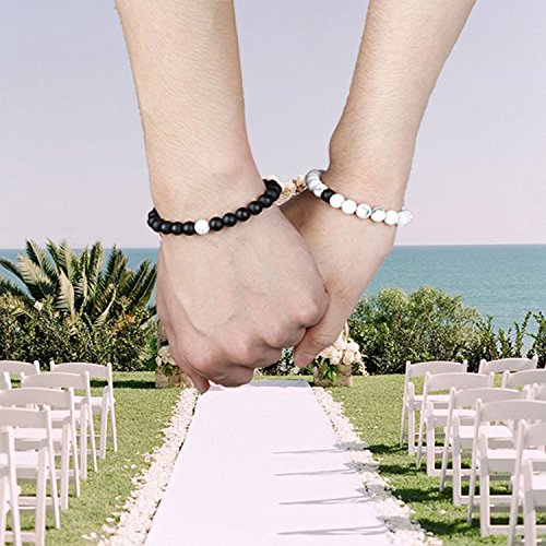 Besteel "Distancia Pulsera Piedra Pulseras Hombre Mujer Pareja Brazalete Blanca Turquesa Relación Pulsera Amor con Tarjeta de Palabras del Amor, Ajustable