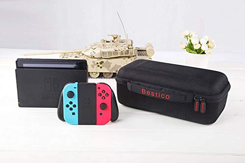 Bestico Funda para Nintendo Switch – Funda de viaje para Nintendo Switch con espacio para guardar 10 cartuchos de juegos para la consola, Adaptador de CA, cable HDMI, mando Joy-Con y correa Joy-Con
