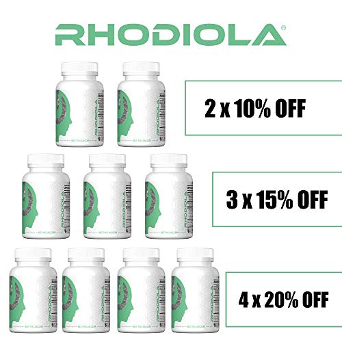 BESTME RHODIOLA ROSEA comprimidos 300mg. Suplemento para la memoria y el rendimiento mental Resistencia , Mejora el estado de ánimo - Control del Estrés - 3% de Rosavinas.30 Cápsulas