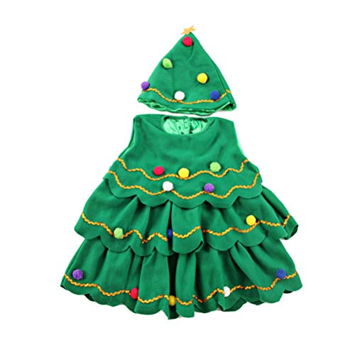 BESTOYARD Disfraz de árbol de Navidad para niños Vestido de Navidad y Sombrero Disfraz de Fiesta de Navidad para niños pequeños para niños Tamaño 110CM (Verde)