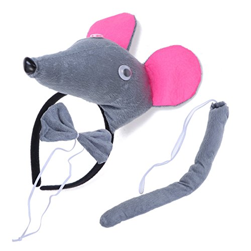 BESTOYARD Disfraz de Raton para Niños Diadema Animal Conjunto de Orejas Animal Cola y Pajarita Traje de Costume para Halloween Fiesta 3 Piezas Raton