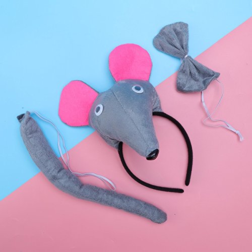 BESTOYARD Disfraz de Raton para Niños Diadema Animal Conjunto de Orejas Animal Cola y Pajarita Traje de Costume para Halloween Fiesta 3 Piezas Raton