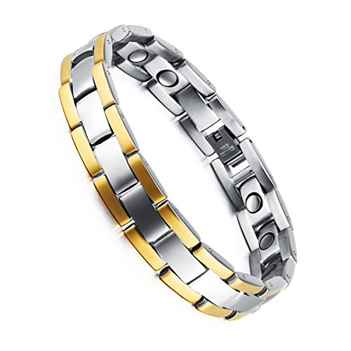 BESTOYARD Pulsera de terapia magnética para hombres Enlace de pulsera de acero titanium para Artritis y alivio del dolor del túnel carpiano