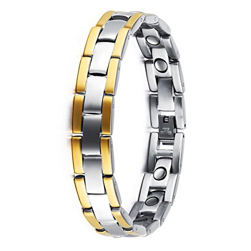 BESTOYARD Pulsera de terapia magnética para hombres Enlace de pulsera de acero titanium para Artritis y alivio del dolor del túnel carpiano